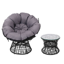 Load image into Gallery viewer, Outdoor Papasan Chairs Table Lounge Setting Patio Furniture Wicker Black
