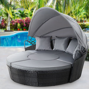 Gardeon Outdoor Lounge Setting Sofa Patio Furniture Wicker Garden Rattan Set Day Bed Black