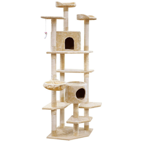 i.Pet Cat Tree 203cm Trees Scratching Post Scratcher Tower Condo House Furniture Wood Beige-0