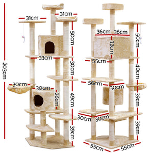 i.Pet Cat Tree 203cm Trees Scratching Post Scratcher Tower Condo House Furniture Wood Beige-1