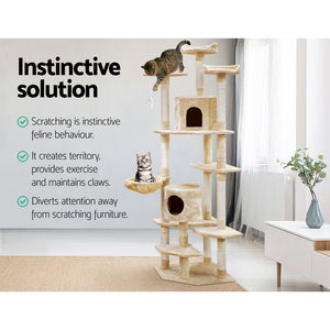 i.Pet Cat Tree 203cm Trees Scratching Post Scratcher Tower Condo House Furniture Wood Beige-10