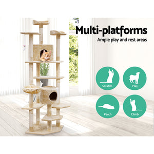 i.Pet Cat Tree 203cm Trees Scratching Post Scratcher Tower Condo House Furniture Wood Beige-11