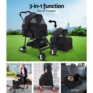 Pet Pet Stroller Dog Carrier Foldable Pram 3 IN 1 Middle Size Black