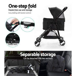 Pet Pet Stroller Dog Carrier Foldable Pram 3 IN 1 Middle Size Black