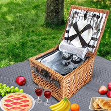 Load image into Gallery viewer, Alfresco 2 Person Picnic Basket Set Baskets Vintage Outdoor Insulated Blanket
