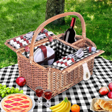 Load image into Gallery viewer, Alfresco 4 Person Picnic Basket Set Basket Outdoor Insulated Blanket Deluxe
