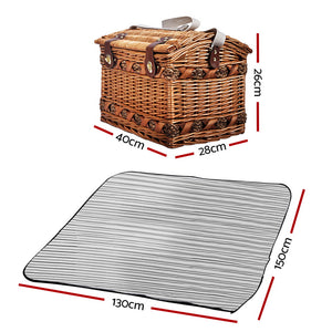 Alfresco 4 Person Picnic Basket Baskets Wicker Deluxe Outdoor Insulated Blanket