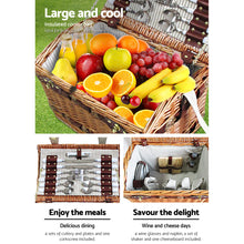 Load image into Gallery viewer, Alfresco 4 Person Picnic Basket Baskets Wicker Deluxe Outdoor Insulated Blanket
