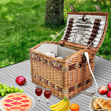 Load image into Gallery viewer, Alfresco 4 Person Picnic Basket Baskets Wicker Deluxe Outdoor Insulated Blanket
