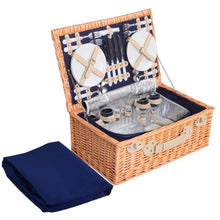 Load image into Gallery viewer, Alfresco 4 Person Picnic Basket Wicker Set Baskets Outdoor Insulated Blanket Navy
