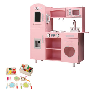 Kids Wooden Kitchen Pretend Play Sets Food Cooking Toys Children Pink