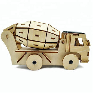 Model kit Construction Cement truck with solar power and motor 3D Ply Wood -craft kit- ages 3+