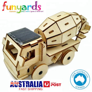 Model kit Construction Cement truck with solar power and motor 3D Ply Wood -craft kit- ages 3+