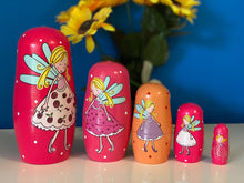 Load image into Gallery viewer, Pink Princess Fairy Wooden nesting dolls 5 pcs in box
