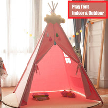 Load image into Gallery viewer, Teepee canvas Wigwam Tent Cubby House Larger for kids indoor -Pink-LARGE 130cm Size
