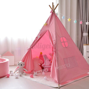 Teepee canvas Wigwam Tent Cubby House Larger for kids indoor -Pink-LARGE 130cm Size