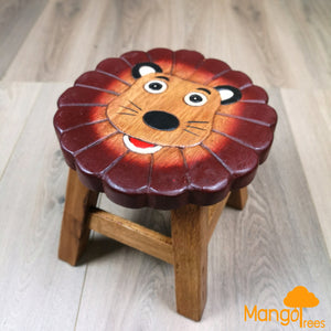 Kids Wooden LION Table + 2 animal stools complete set -hand carved Timber Children Furniture.