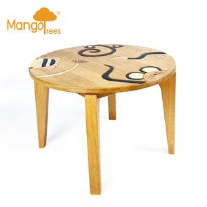 Kids Wooden Monkey Tails Table + 4 animal stools complete set -hand carved Timber Children Furniture.