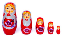 Load image into Gallery viewer, Wooden Nesting Dolls 5pcs in red &amp; silver
