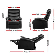 Load image into Gallery viewer, Artiss Recliner Chair Armchair Lounge Sofa Chairs Couch Leather Black Tray Table
