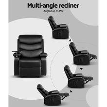 Load image into Gallery viewer, Artiss Recliner Chair Armchair Lounge Sofa Chairs Couch Leather Black Tray Table
