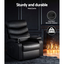 Load image into Gallery viewer, Artiss Recliner Chair Armchair Lounge Sofa Chairs Couch Leather Black Tray Table
