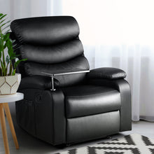 Load image into Gallery viewer, Artiss Recliner Chair Armchair Lounge Sofa Chairs Couch Leather Black Tray Table
