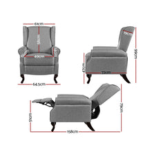 Load image into Gallery viewer, Artiss Recliner Chair Luxury Lounge Armchair Single Sofa Couch Fabric Grey
