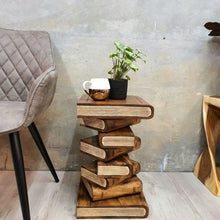 Load image into Gallery viewer, Side Table, corner Stool, Plant Stand Raintree Wood Natural Finish-Book Stack
