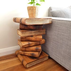 Side Table, corner Stool, Plant Stand Raintree Wood Natural Finish-Book Stack