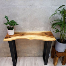 Load image into Gallery viewer, Console Table, Hallway Table Raintree Wood 1 Meter 100cm from 1 piece solid wood-square metal legs
