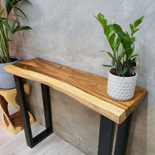 Load image into Gallery viewer, Console Table, Hallway Table Raintree Wood 1 Meter 100cm from 1 piece solid wood-square metal legs
