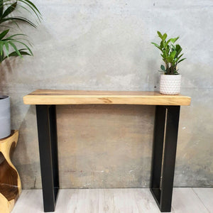 Console Table, Hallway Table Raintree Wood 1 Meter 100cm from 1 piece solid wood-square metal legs