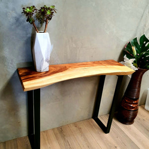 Console Table, Hallway Table Raintree Wood 1 Meter 100cm from 1 piece solid wood-square metal legs