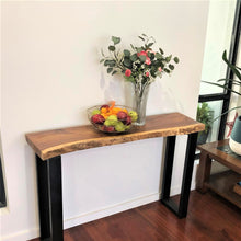 Load image into Gallery viewer, Console Table, Hallway Table Raintree Wood 1 Meter 100cm from 1 piece solid wood-square metal legs
