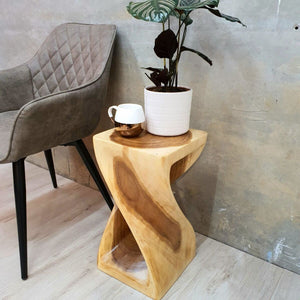 Single twisted stool-Raintree Wood Stool/Corner side Table Lamp Table Carved out of a Whole Tree Trunk.