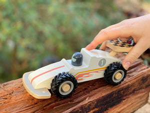 Wooden kids racing car white-20 cm long