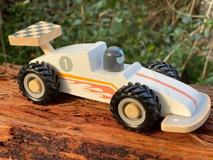 Wooden kids racing car white-20 cm long