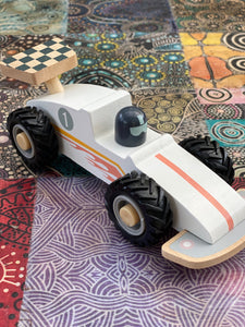 Wooden kids racing car white-20 cm long