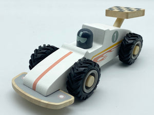 Wooden kids racing car white-20 cm long