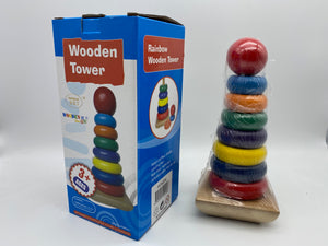 Wooden Toy Rainbow Tower shapes Stacker-multi colour