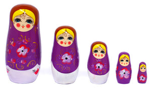 Wooden nesting dolls 5 pcs in purple