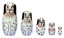 Load image into Gallery viewer, Wooden Nesting Dolls 5 pcs - spotted dog design
