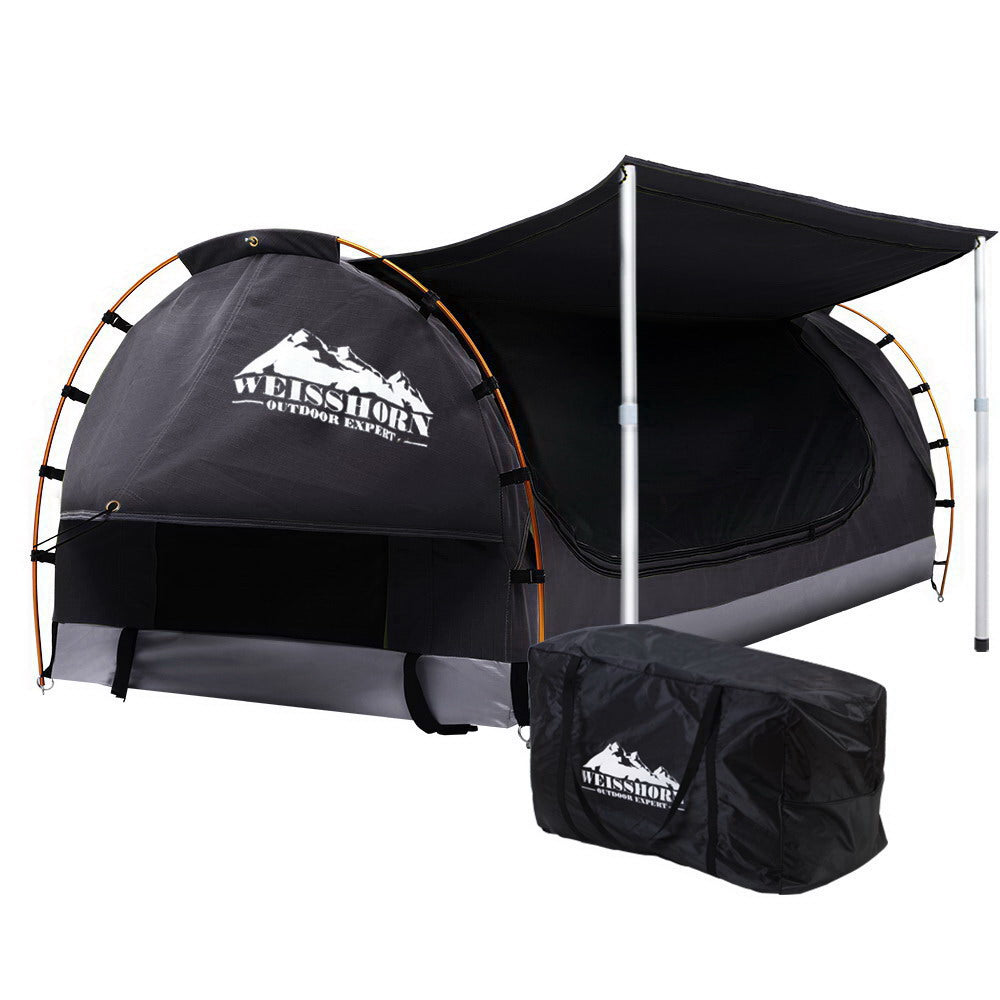 Weisshorn Double Swag Camping Swags Canvas Free Standing Dome Tent Dark Grey with 7CM Mattress.
