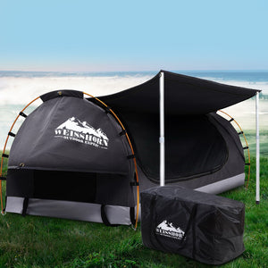 Weisshorn Double Swag Camping Swags Canvas Free Standing Dome Tent Dark Grey with 7CM Mattress.