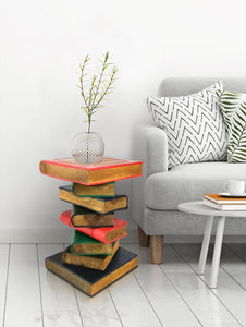 Side Table, corner Stool, Plant Stand Raintree Wood Natural Finish-Book Stack