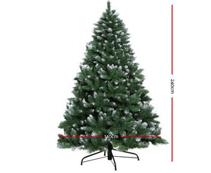 Jingle Jollys 8FT Christmas Snow Tree - Green_240cm tall 140cm wide Large size