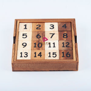 Slide 15 numbers sort brain teaser puzzle, wood, handmade 3D puzzle-sort the numbers in correct order