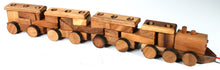 Load image into Gallery viewer, Wooden Train 3 carriages 20 wooden puzzle shapes with pull along string
