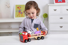 Load image into Gallery viewer, Children&#39;s wooden truck toy with wood animals. Zebra and Giraffe.
